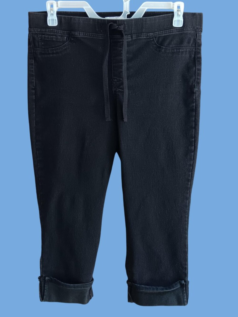 JUST BE... Womens Pull On Cuffed Capri Pants Drawstring Black Size L